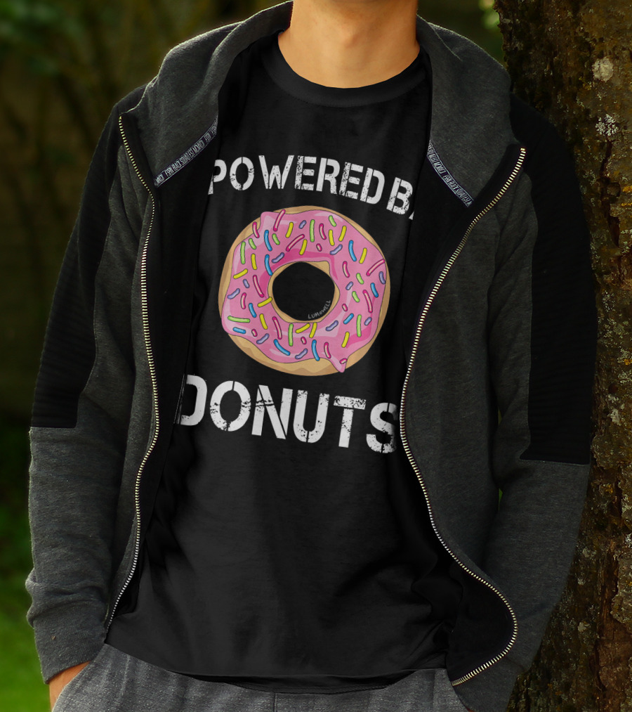 Powered By Donuts Funny Donut Pink Frosted Sprinkles T-Shirt