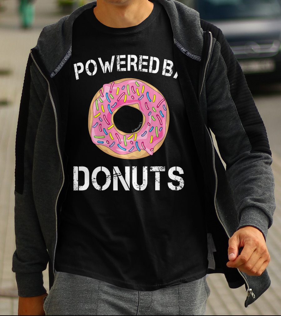Powered By Donuts Funny Donut Pink Frosted Sprinkles T-Shirt