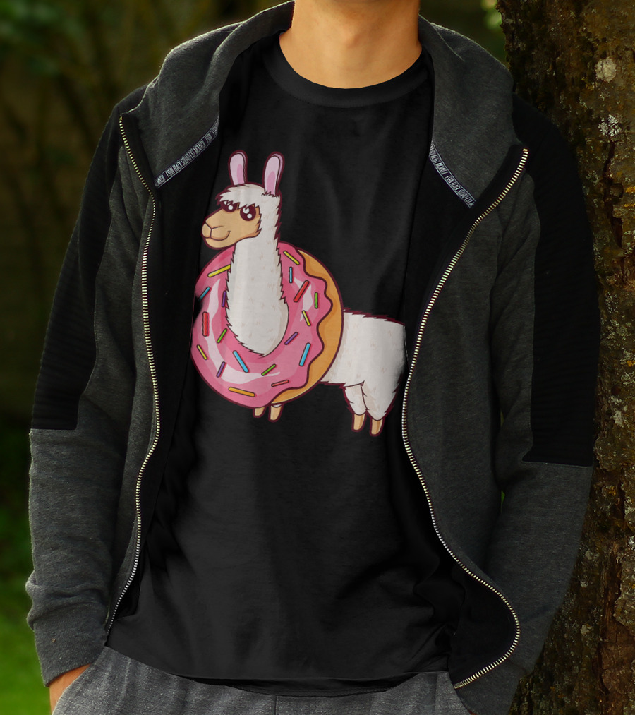 Cute Llama In A Sprinkled Donut Hole Alpaca T-Shirt