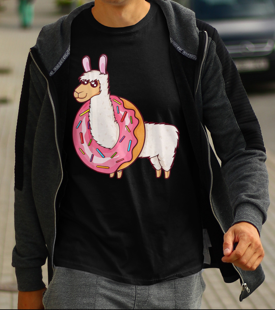 Cute Llama In A Sprinkled Donut Hole Alpaca T-Shirt