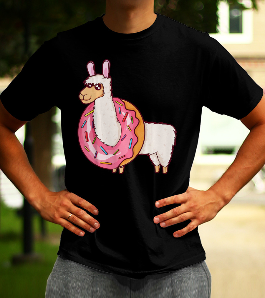 Cute Llama In A Sprinkled Donut Hole Alpaca T-Shirt