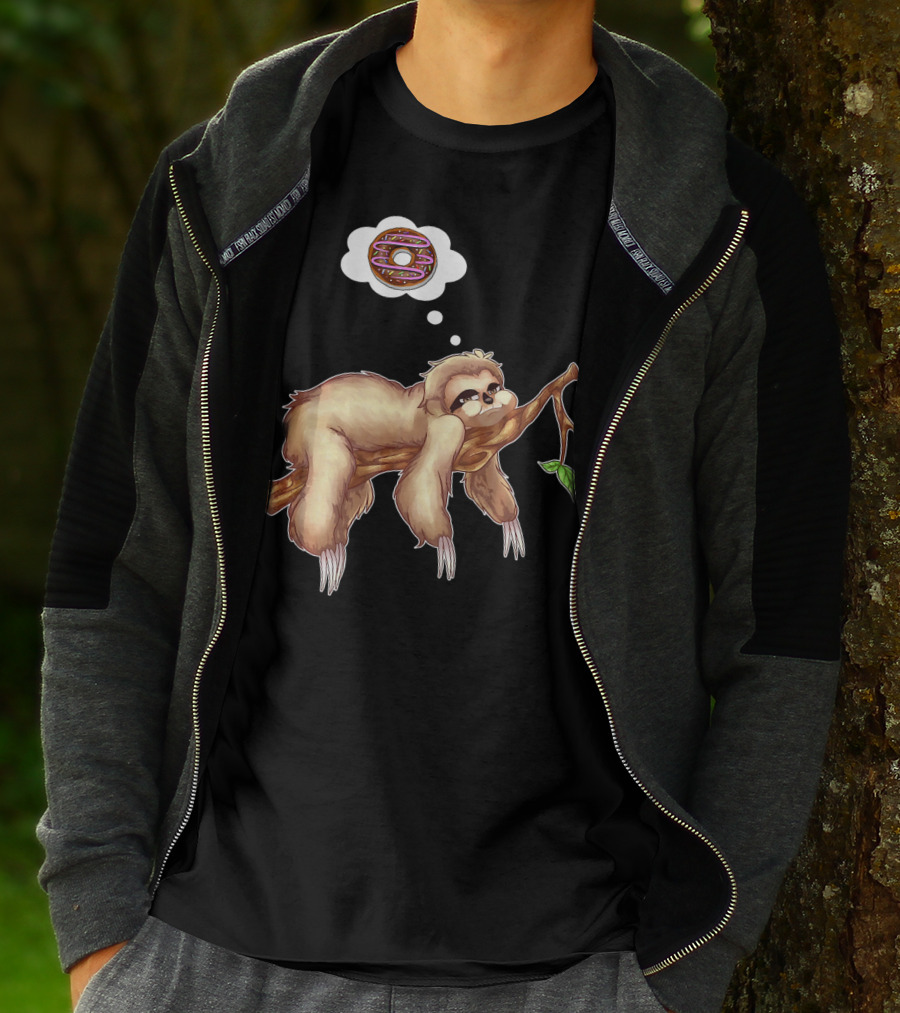 Lazy Sloth Dreaming Of Chocolate Donuts Sleepy Humor T-Shirt