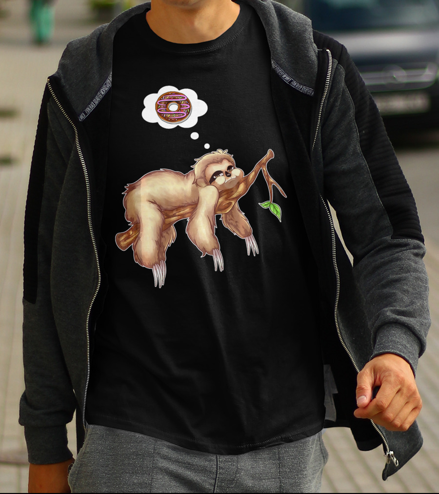 Lazy Sloth Dreaming Of Chocolate Donuts Sleepy Humor T-Shirt
