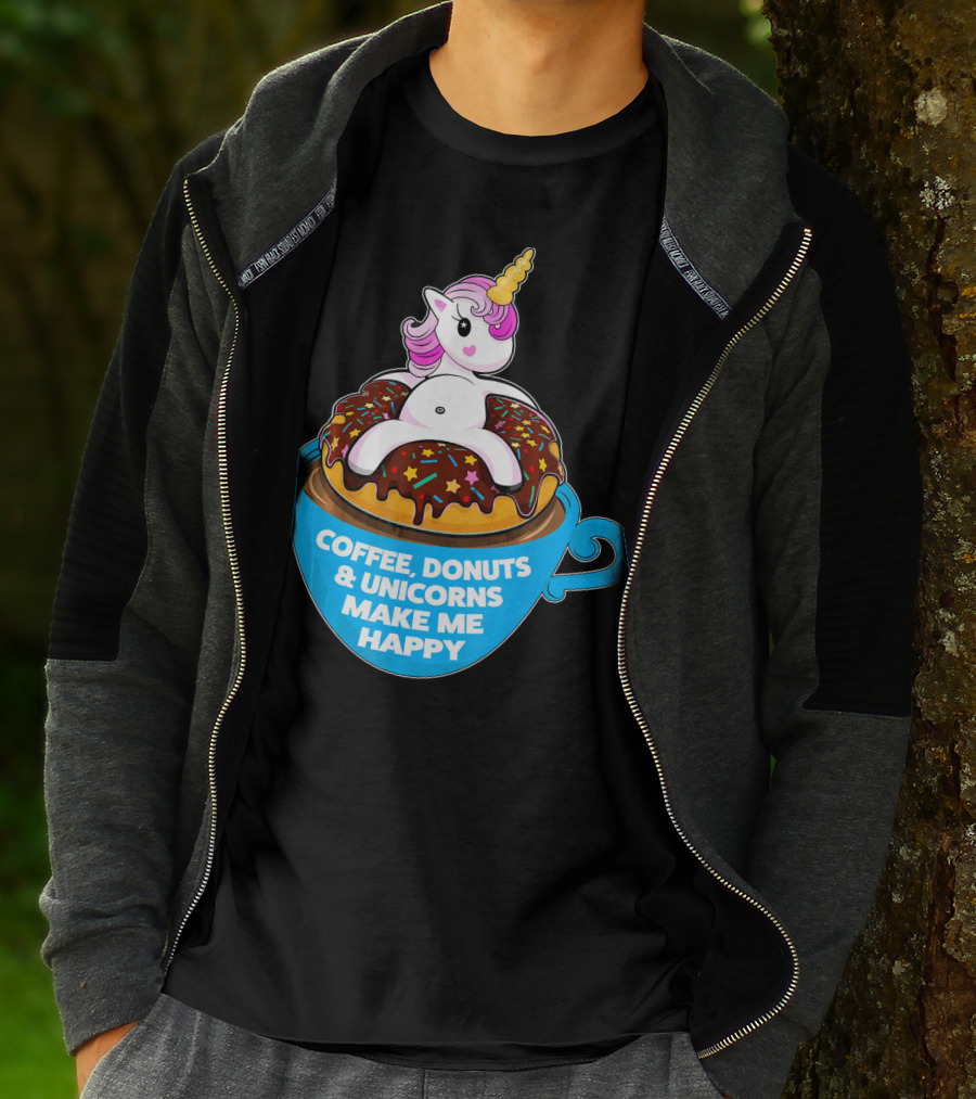 Coffee Donuts And Unicorns Make Me Happy T-Shirt
