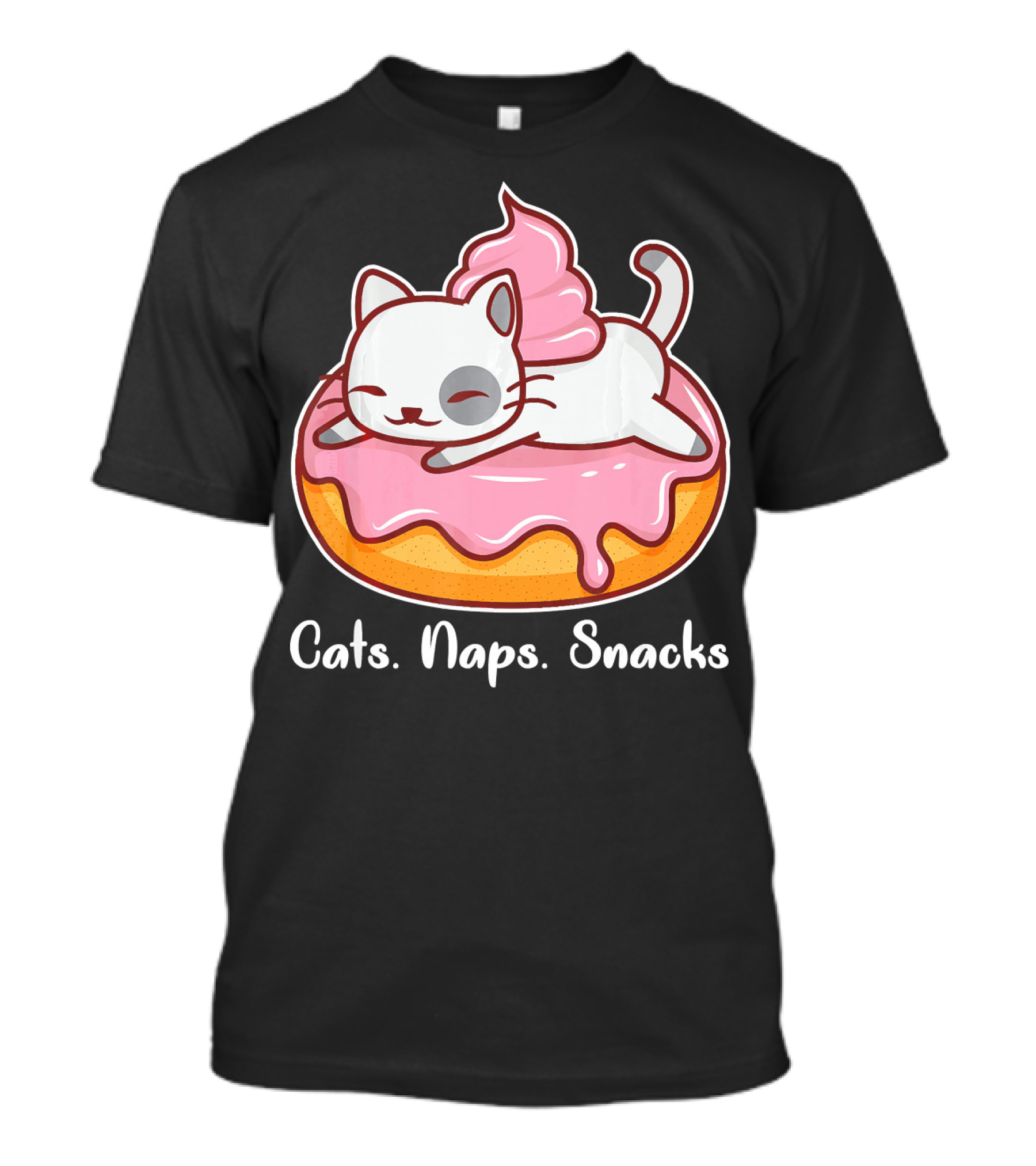 Cats Naps Snacks With Cute Kitty On Pink Icing Donut T-Shirt