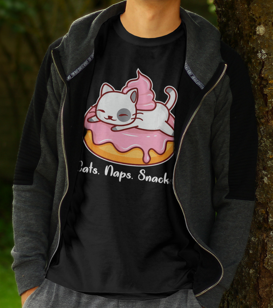 Cats Naps Snacks With Cute Kitty On Pink Icing Donut T-Shirt