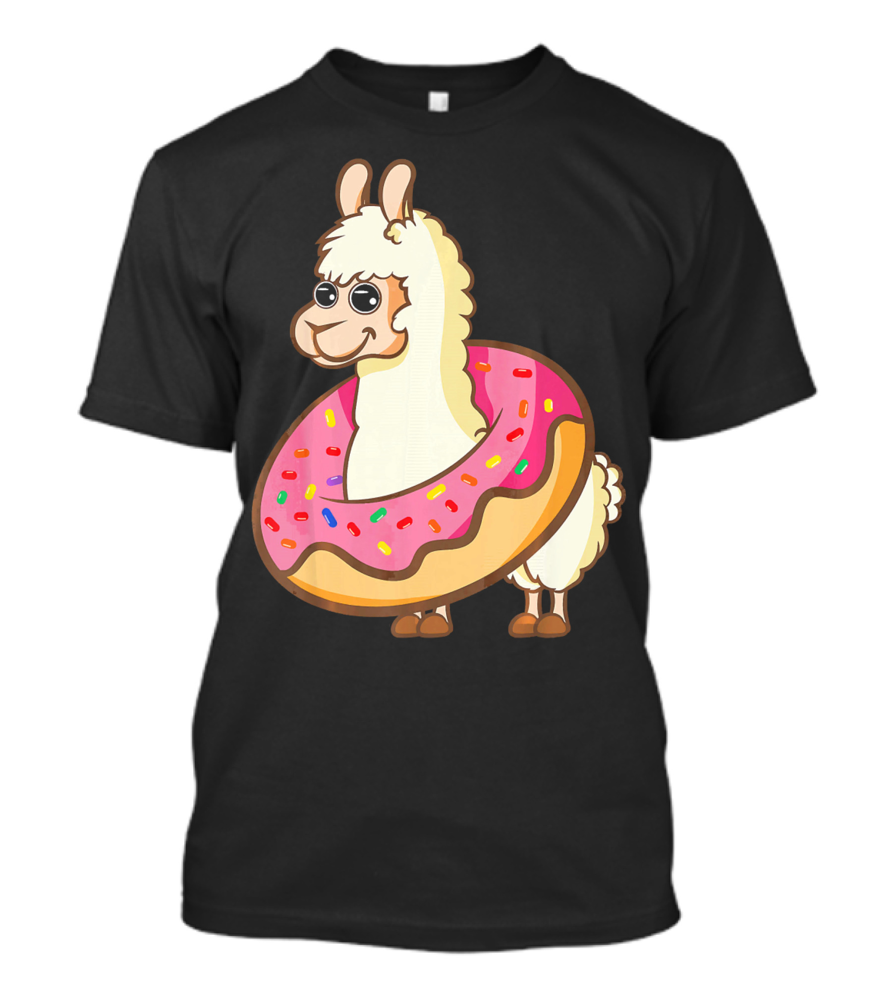 Cute Funny Llama With Sprinkled Donut Tube T-Shirt