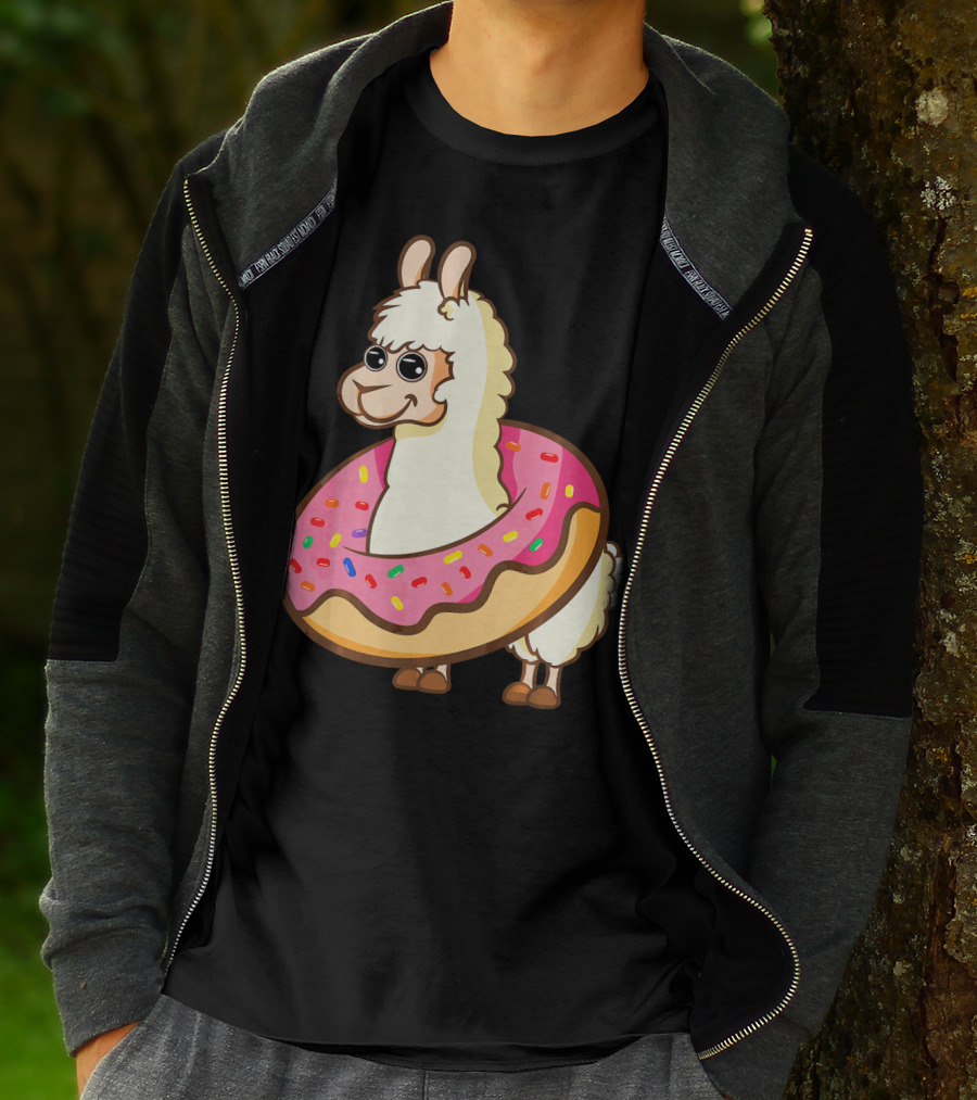 Cute Funny Llama With Sprinkled Donut Tube T-Shirt