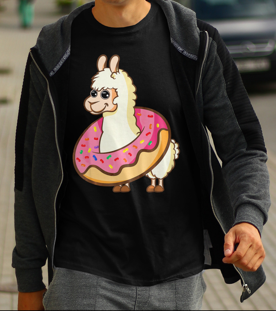 Cute Funny Llama With Sprinkled Donut Tube T-Shirt