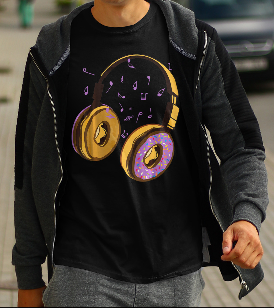Headphones Donuts With Music Notes Fun T-Shirt