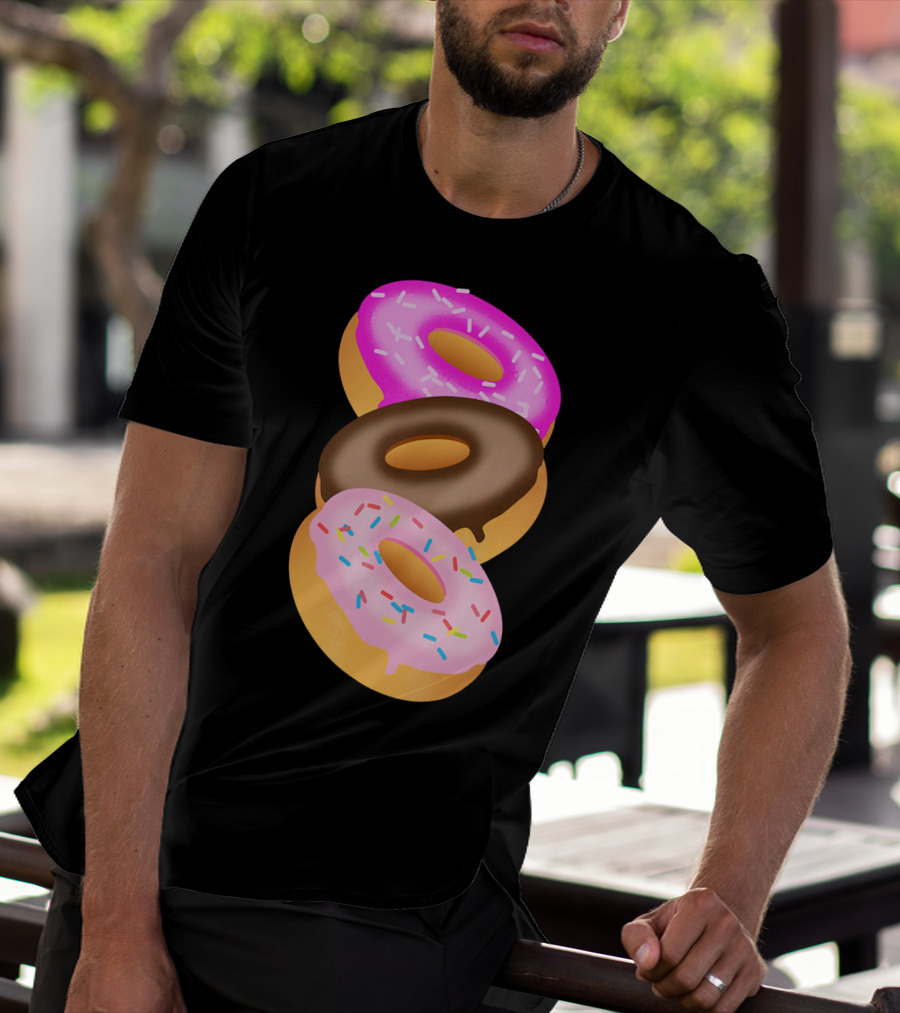 Donuts Doughnut Confection Pink Chocolate Frosted Doughnut Trio T-Shirt
