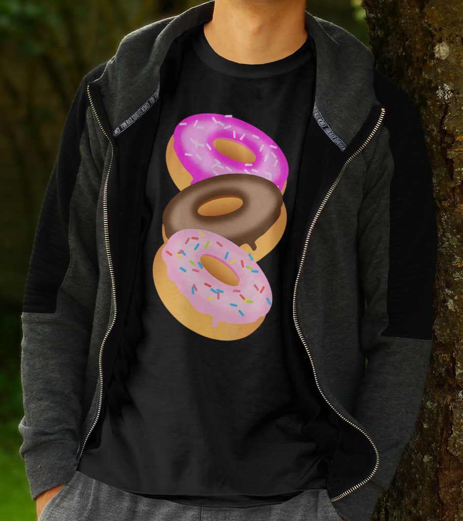 Donuts Doughnut Confection Pink Chocolate Frosted Doughnut Trio T-Shirt