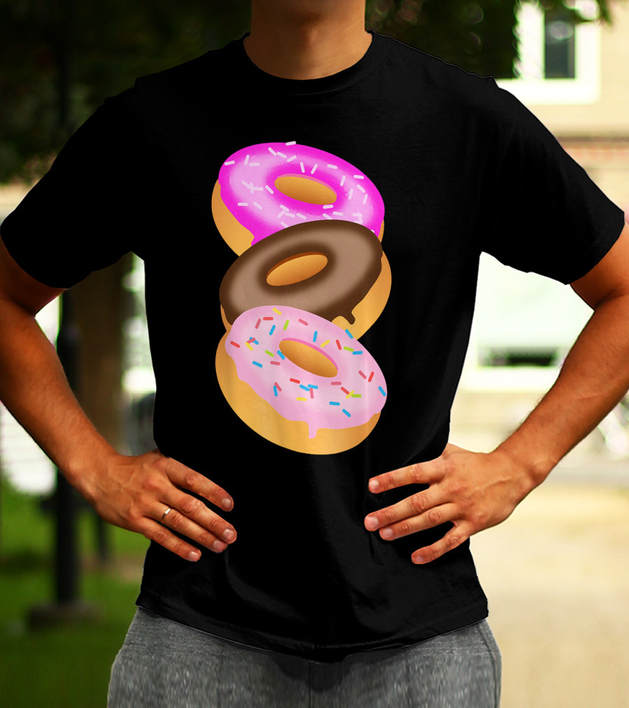 Donuts Doughnut Confection Pink Chocolate Frosted Doughnut Trio T-Shirt