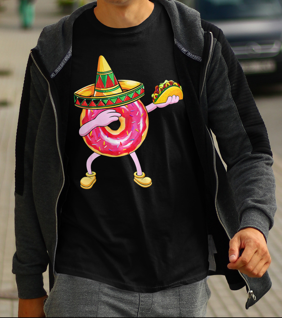 Fun Cinco De Mayo Dabbing Donut Sombrero Taco Party T-Shirt