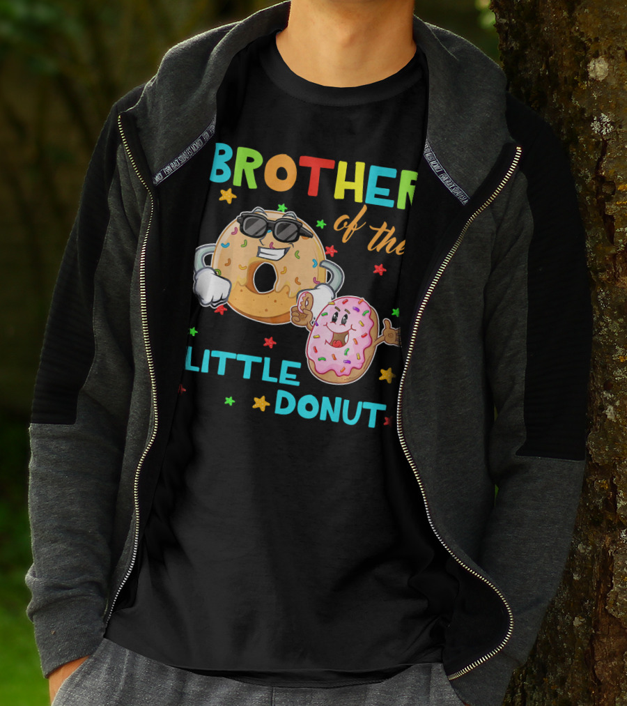 BROTHER OF THE LITTLE DONUT WITH COLORFUL STARS AND HAPPY CHARACTERS T-Shirt