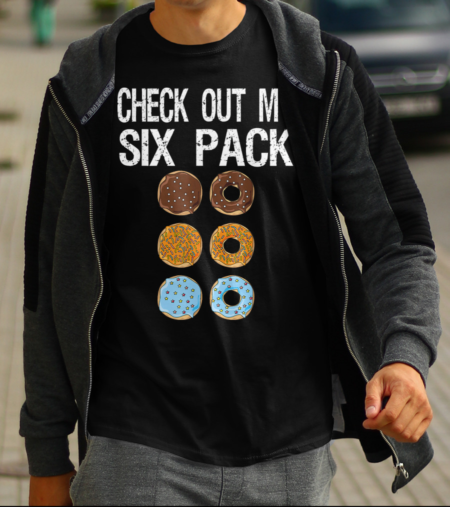 Check Out My Six Pack Donut Brown Chocolate Sprinkles Blue Glazed T-Shirt