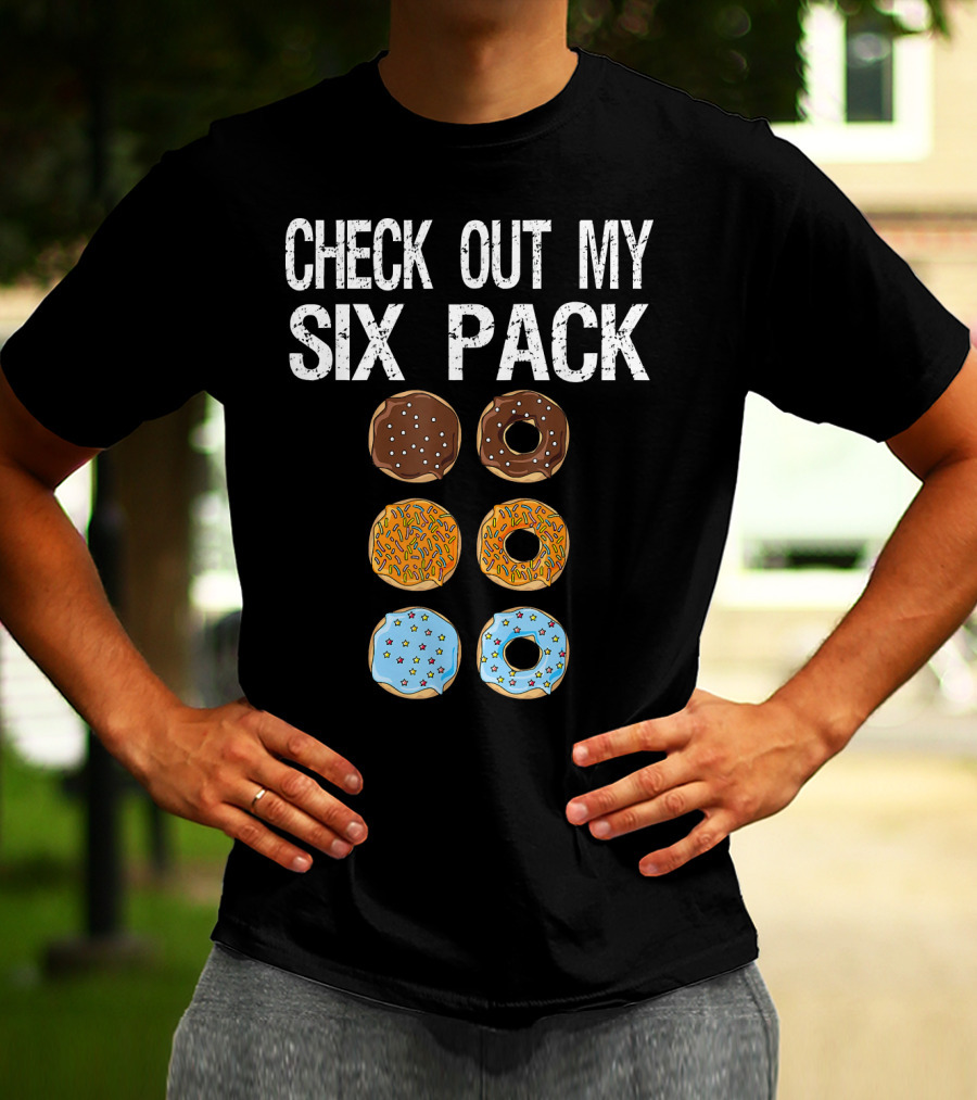 Check Out My Six Pack Donut Brown Chocolate Sprinkles Blue Glazed T-Shirt