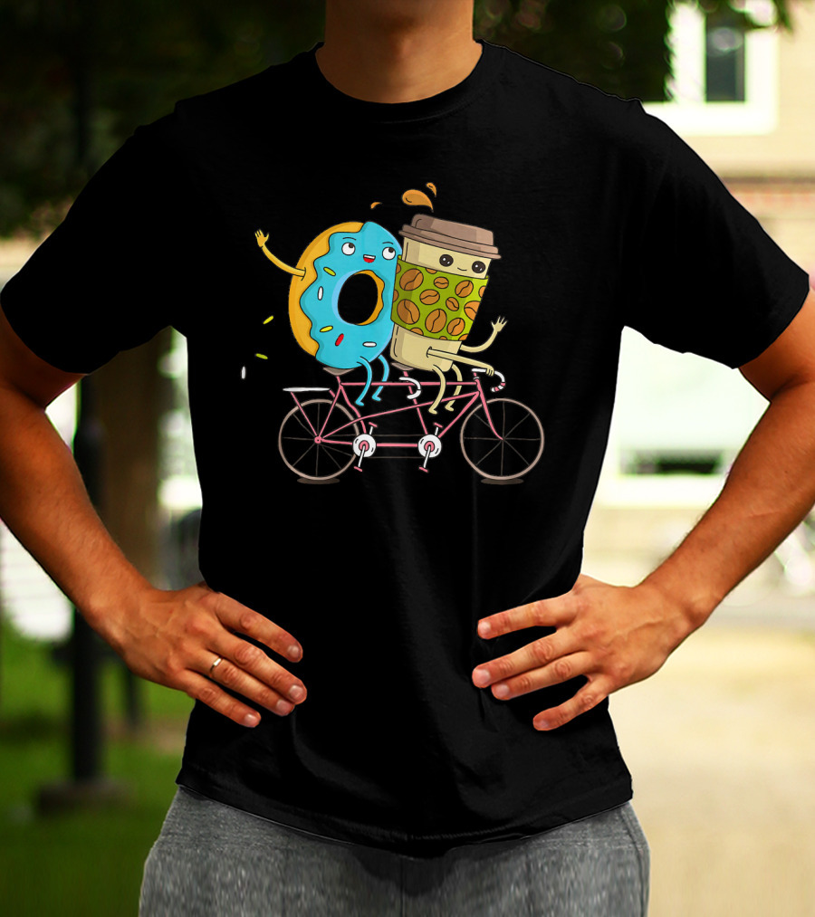 Coffee And Donut Tandem Bicycle Ride Fun T-Shirt
