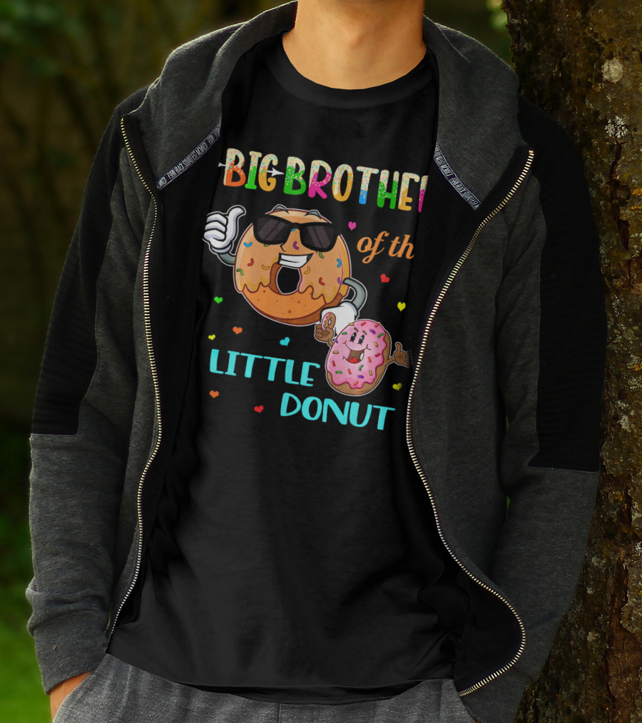 BIG BROTHER OF THE LITTLE DONUT WITH COLORFUL HEARTS AND CARTOON CHARACTERS T-Shirt