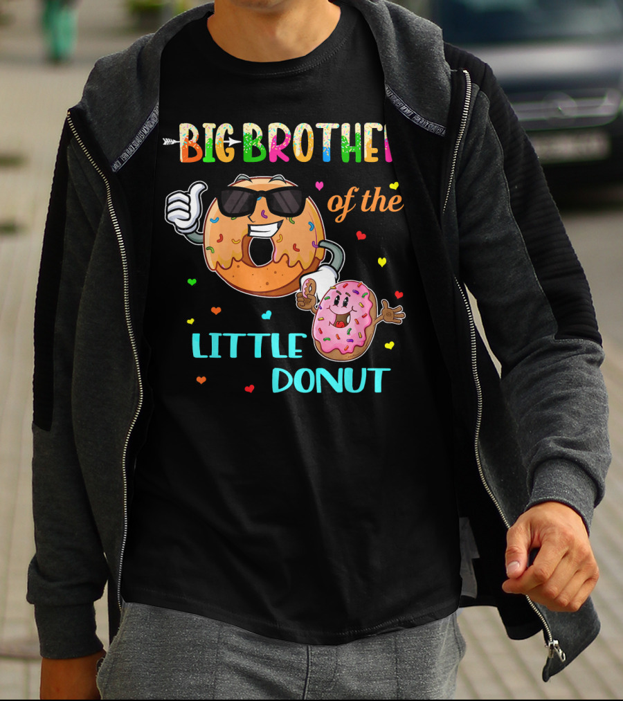 BIG BROTHER OF THE LITTLE DONUT WITH COLORFUL HEARTS AND CARTOON CHARACTERS T-Shirt