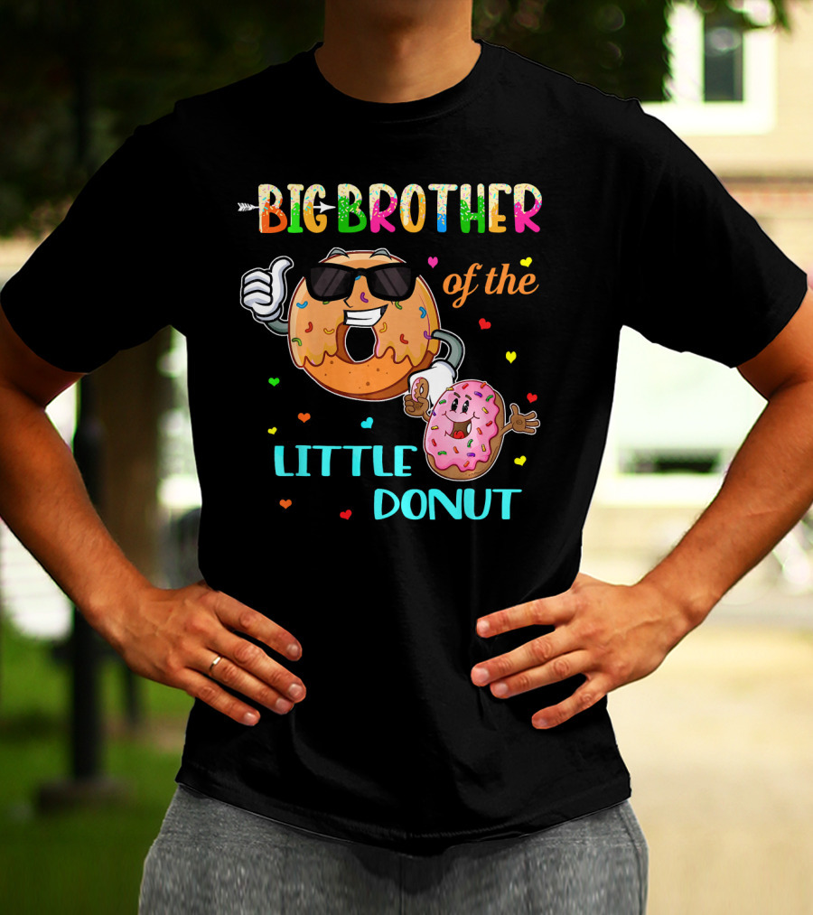 BIG BROTHER OF THE LITTLE DONUT WITH COLORFUL HEARTS AND CARTOON CHARACTERS T-Shirt