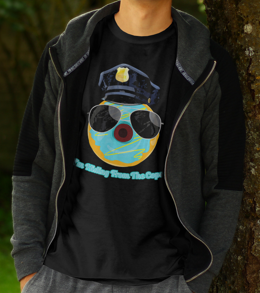 I'm Hiding From The Cops Funny Donut Police Hat Sunglasses T-Shirt
