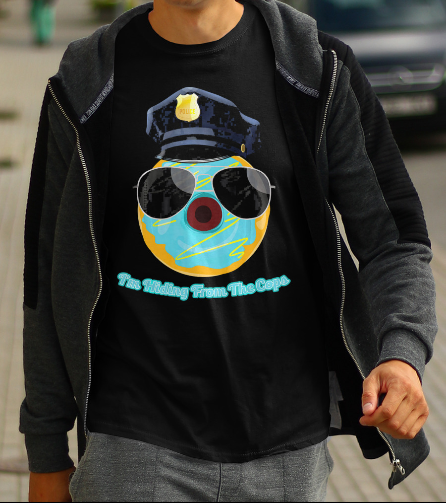 I'm Hiding From The Cops Funny Donut Police Hat Sunglasses T-Shirt