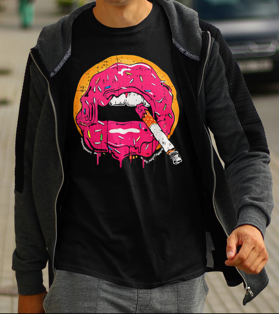 Donut Lips Cigarette Cool Sweet Doughnut T-Shirt