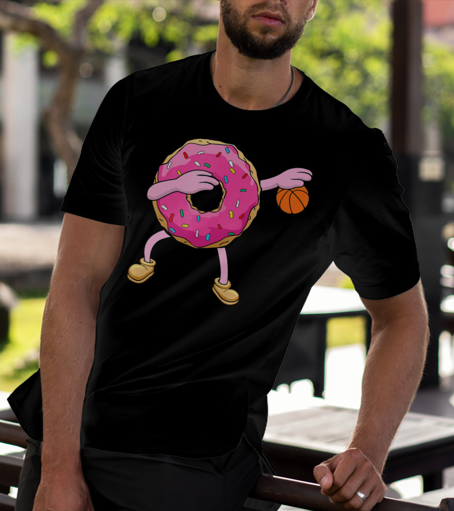 Dabbing Donut Donut Dab Basketball With Sprinkles And Pink Frosting T-Shirt