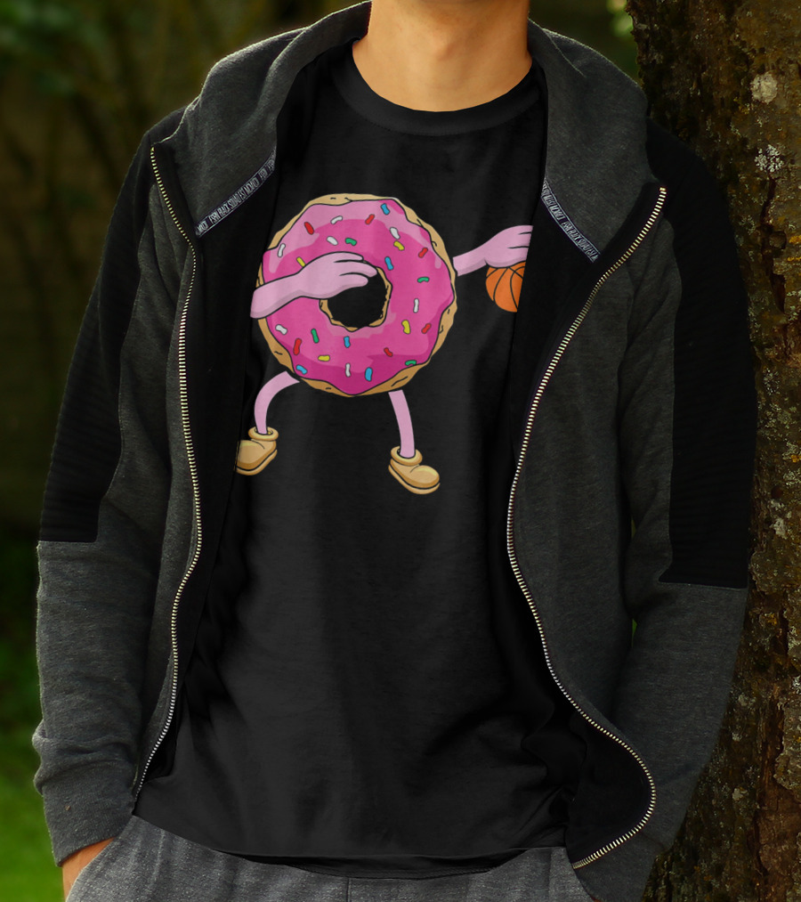 Dabbing Donut Donut Dab Basketball With Sprinkles And Pink Frosting T-Shirt
