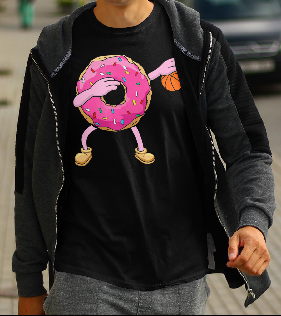 Dabbing Donut Donut Dab Basketball With Sprinkles And Pink Frosting T-Shirt
