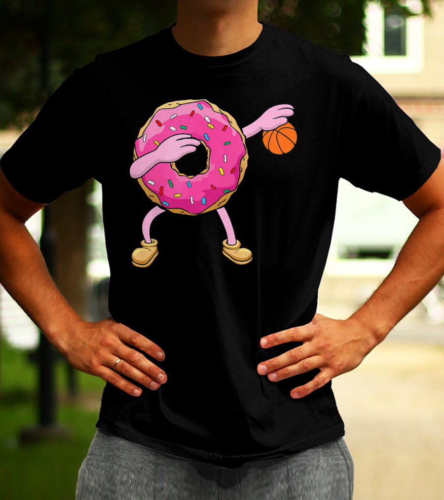 Dabbing Donut Donut Dab Basketball With Sprinkles And Pink Frosting T-Shirt