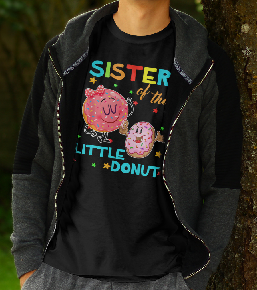 Sister Of The Little Donut Birthday With Colorful Star Accents T-Shirt