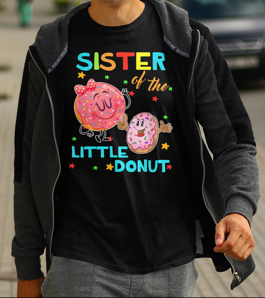 Sister Of The Little Donut Birthday With Colorful Star Accents T-Shirt