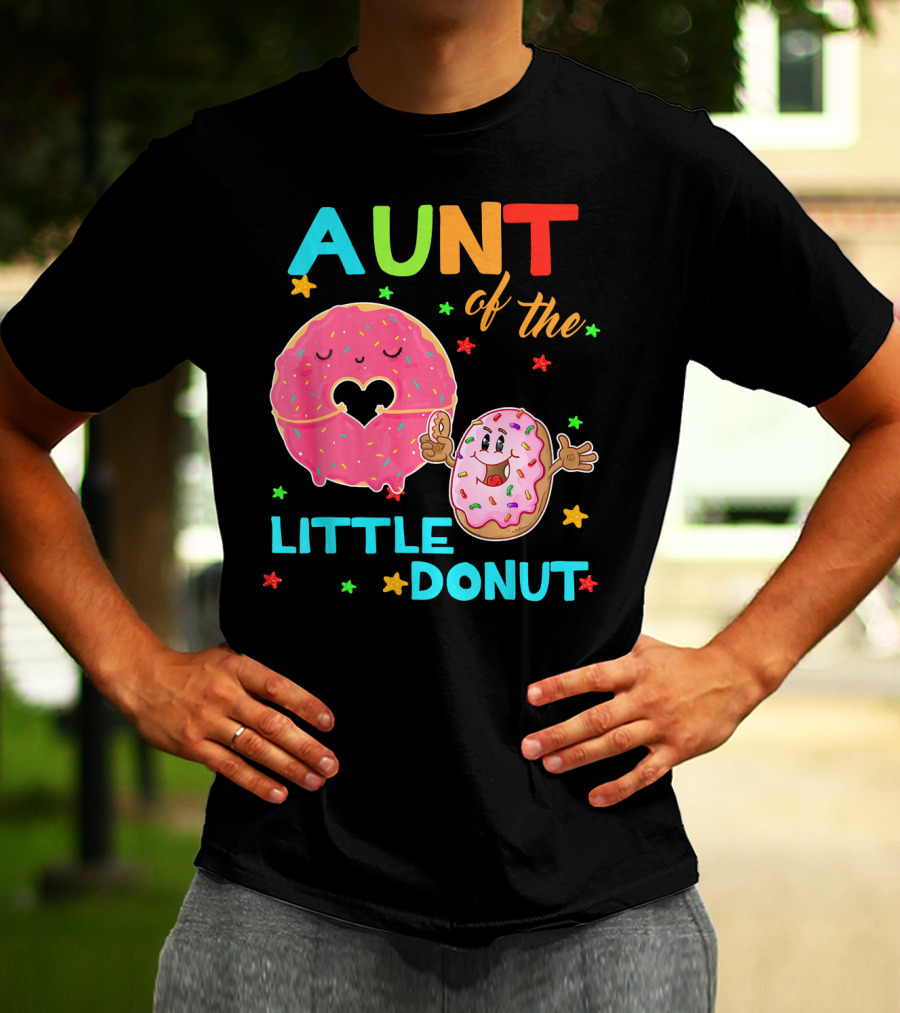 Aunt Of The Little Donut Birthday Colorful Star Sprinkles T-Shirt