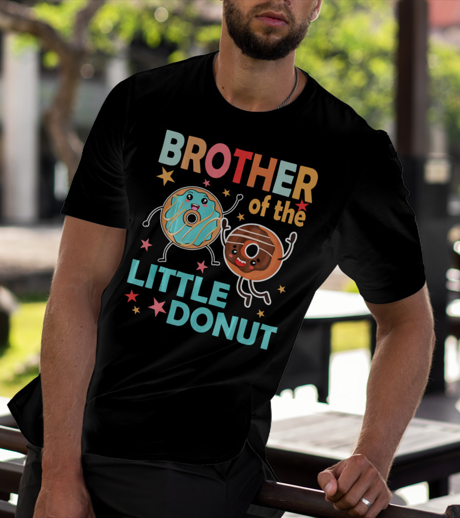 BROTHER OF THE LITTLE DONUT Cute Cartoon Characters With Stars And Sprinkles T-Shirt