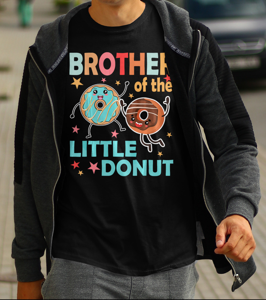 BROTHER OF THE LITTLE DONUT Cute Cartoon Characters With Stars And Sprinkles T-Shirt