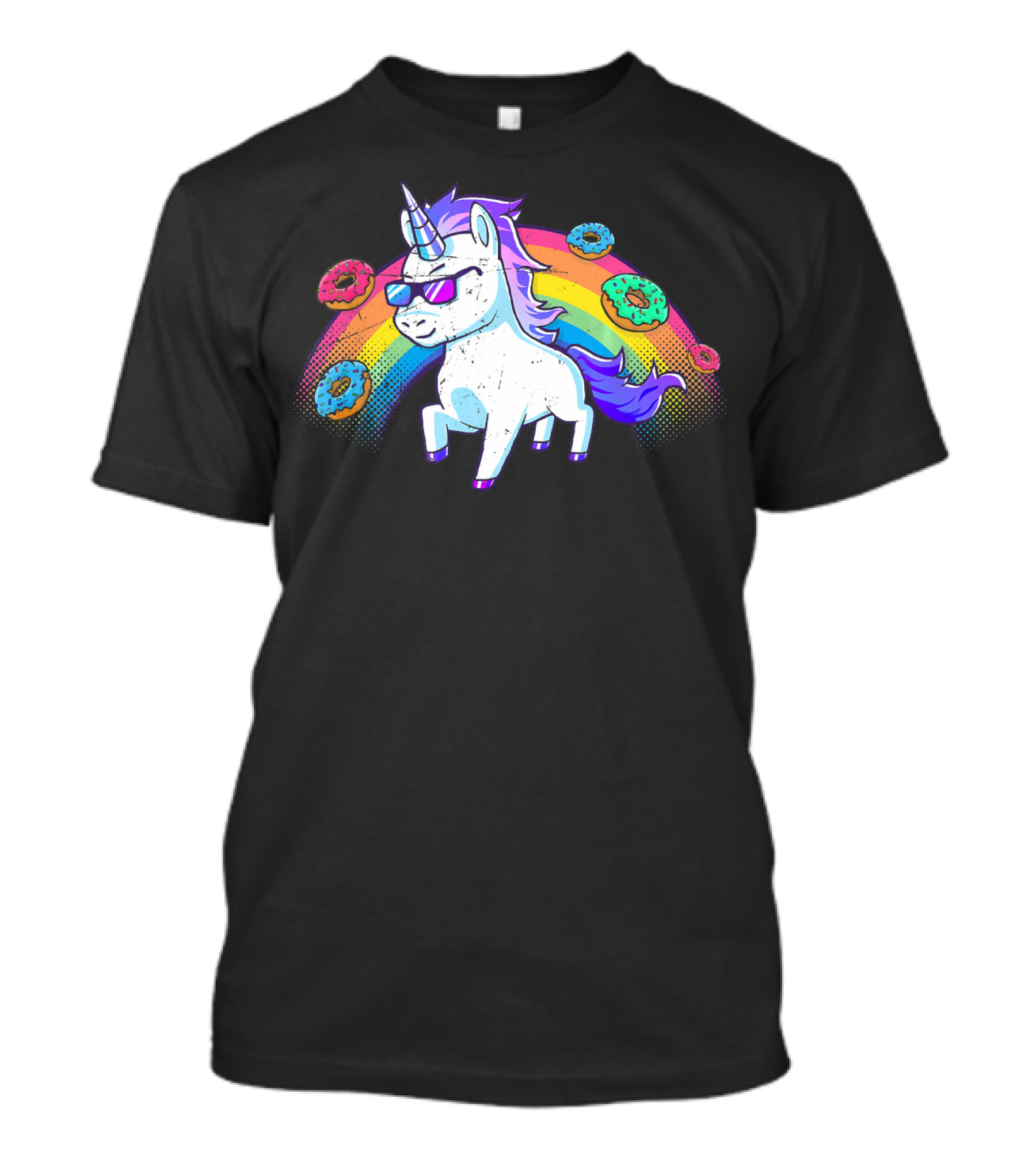 Donut Unicorn In Sunglasses With Rainbow T-Shirt