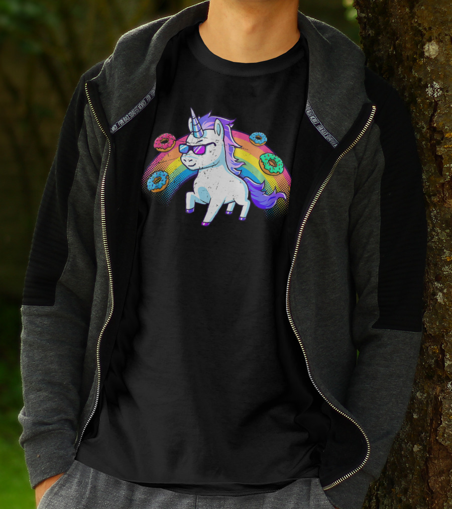 Donut Unicorn In Sunglasses With Rainbow T-Shirt