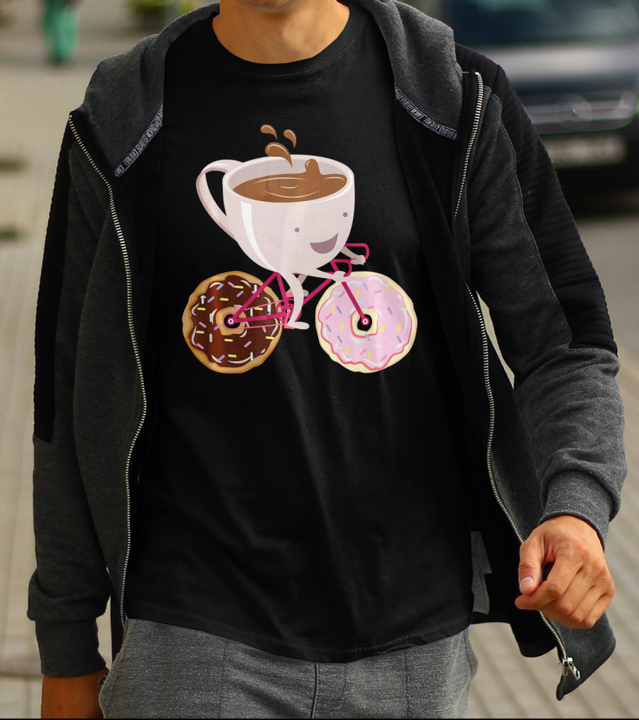 Cool Donut Coffee Bicycle Hand Drawn Ill Coffee Mug Riding Donuts Wheels T-Shirt