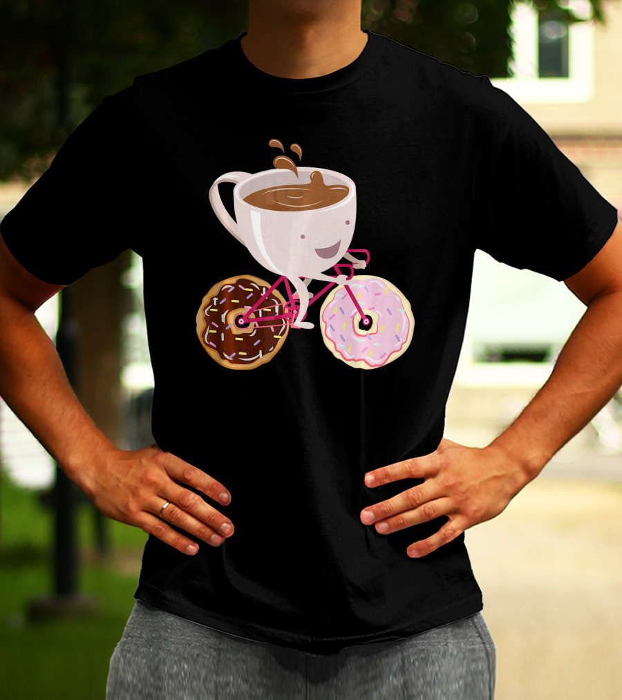Cool Donut Coffee Bicycle Hand Drawn Ill Coffee Mug Riding Donuts Wheels T-Shirt