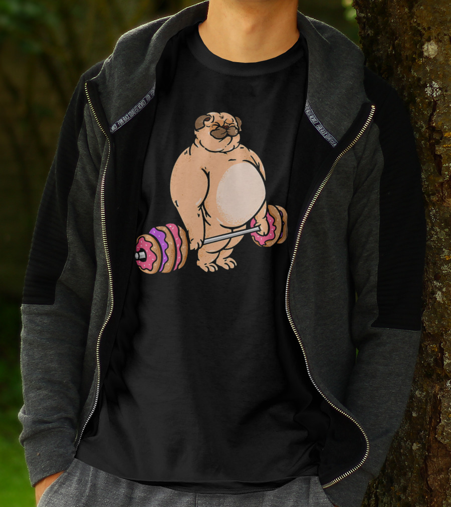 Pug Donut Deadlift Fitness Bodybuilder Dog Bench Press Lifting Treats T-Shirt