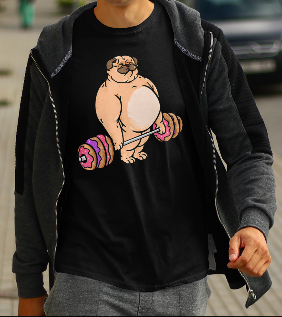 Pug Donut Deadlift Fitness Bodybuilder Dog Bench Press Lifting Treats T-Shirt