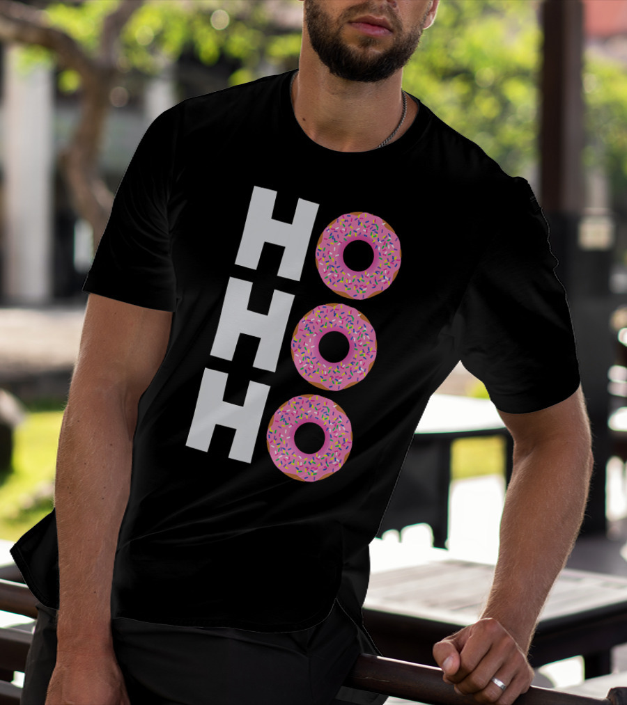 Merry Christmas Donut HO HO Sprinkled Doughnut Lettering T-Shirt