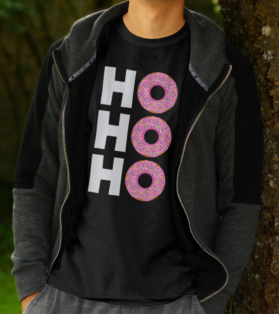 Merry Christmas Donut HO HO Sprinkled Doughnut Lettering T-Shirt