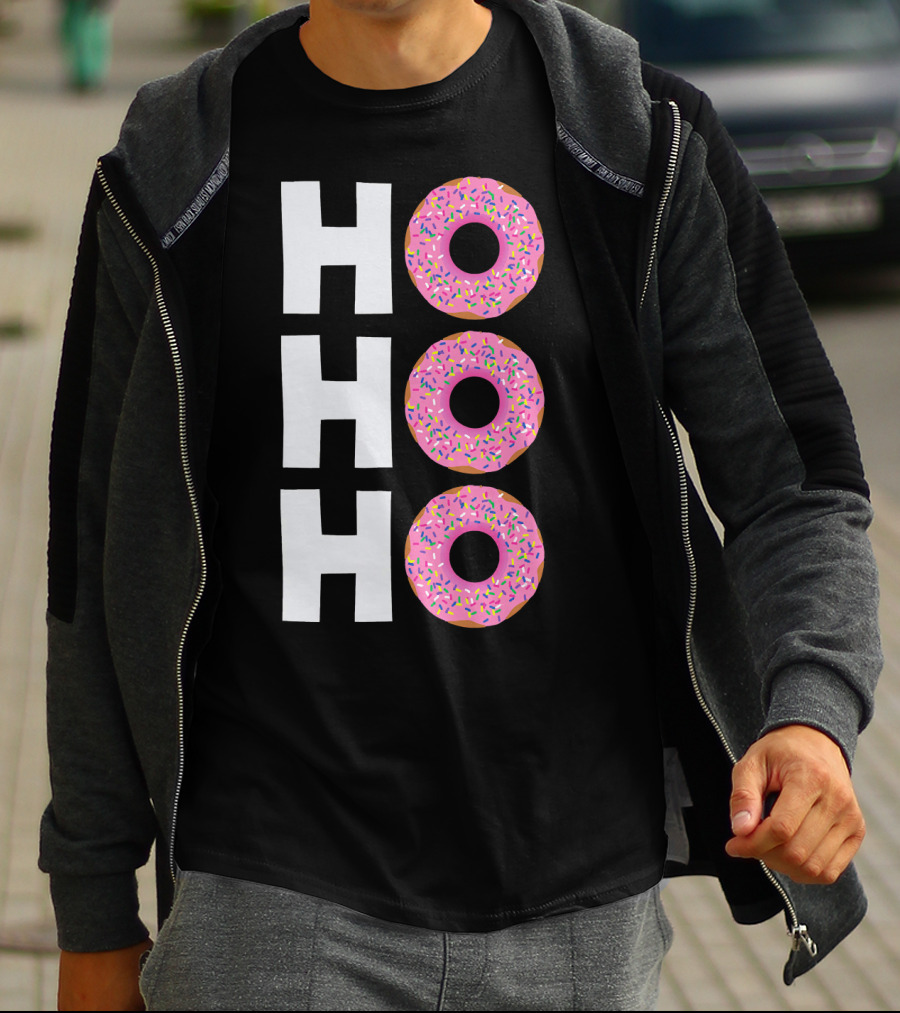 Merry Christmas Donut HO HO Sprinkled Doughnut Lettering T-Shirt