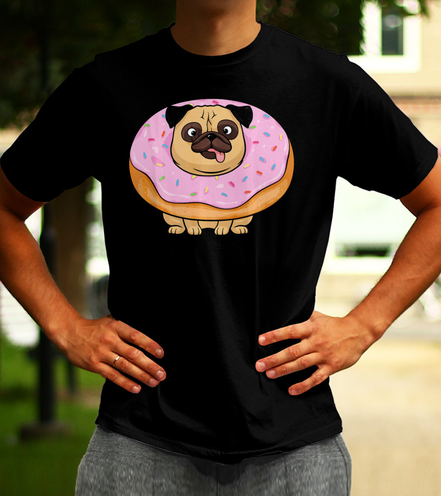 Cute Doughnut Pug Wearing A Donut Costume Sprinkles T-Shirt