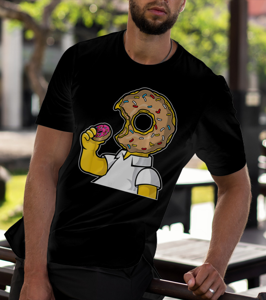 MMMM Donuts Head Character With Classic Sprinkles And Pink Frosted Bite T-Shirt
