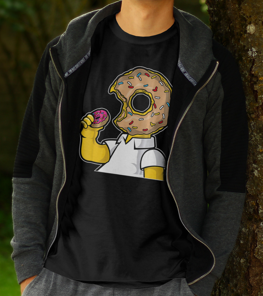 MMMM Donuts Head Character With Classic Sprinkles And Pink Frosted Bite T-Shirt