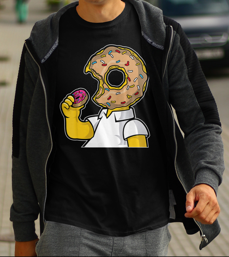 MMMM Donuts Head Character With Classic Sprinkles And Pink Frosted Bite T-Shirt